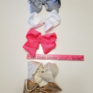 Lot of 5 Boutique Big Bows White with Iridescent Print, Gray, Pink, Gold & White
